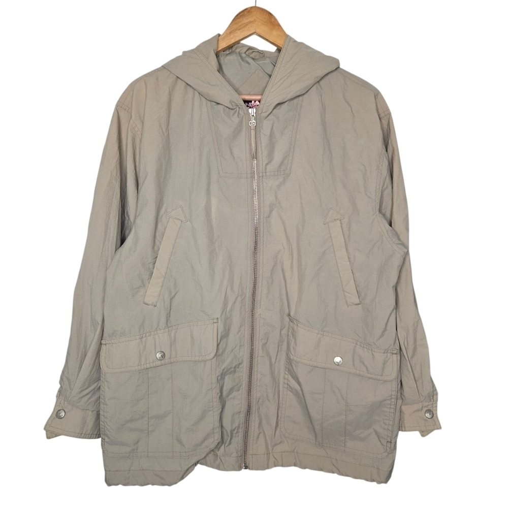Andy Johns Womens Vintage Tan Outdoor Hooded Windbreaker Jacket Size Small